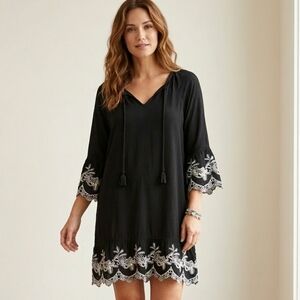 California Moonrise Mini Dress Black Size S Embroidery Bohemian Festival